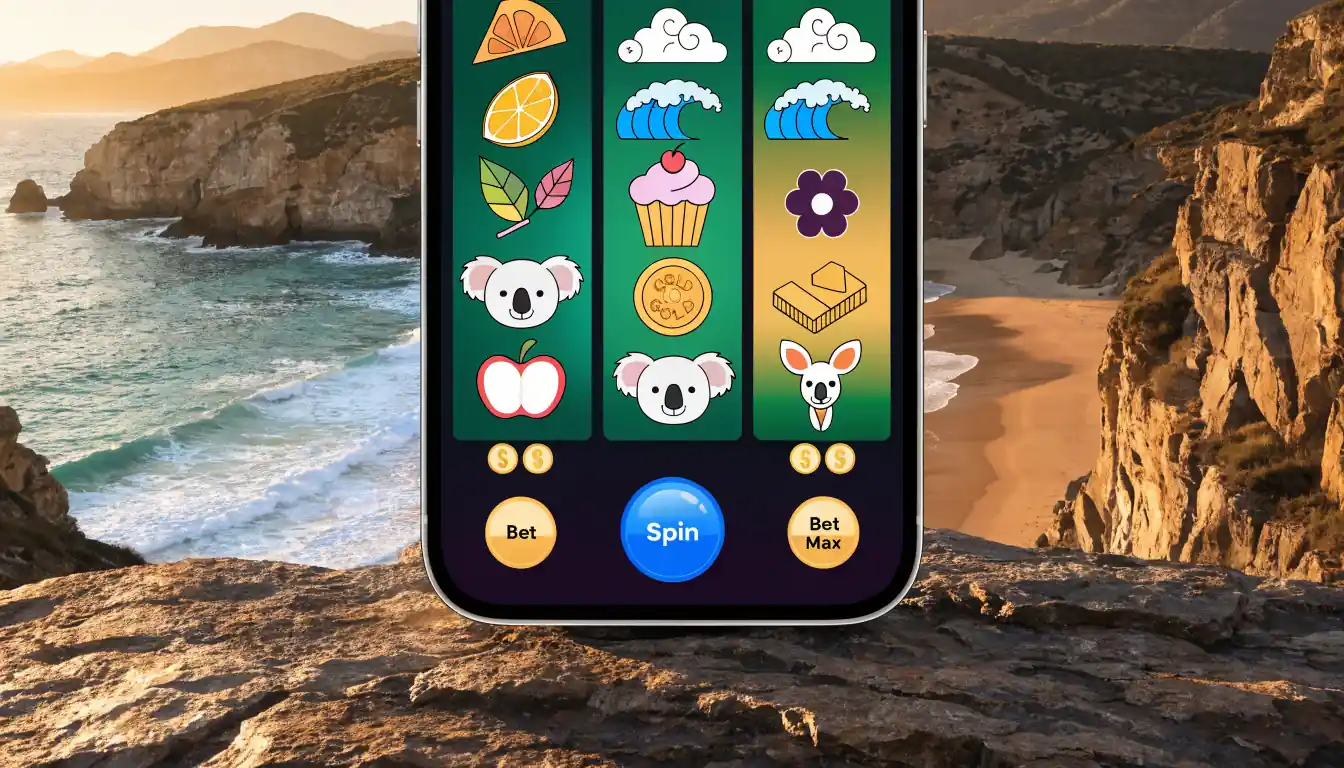 Smartphone screen displaying three‑reel, five‑row slot layout