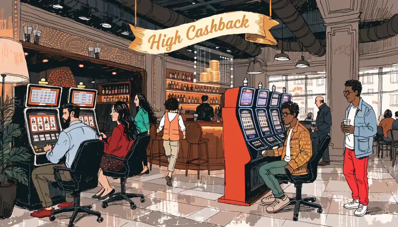 Australian casino lobby with high cashback banner