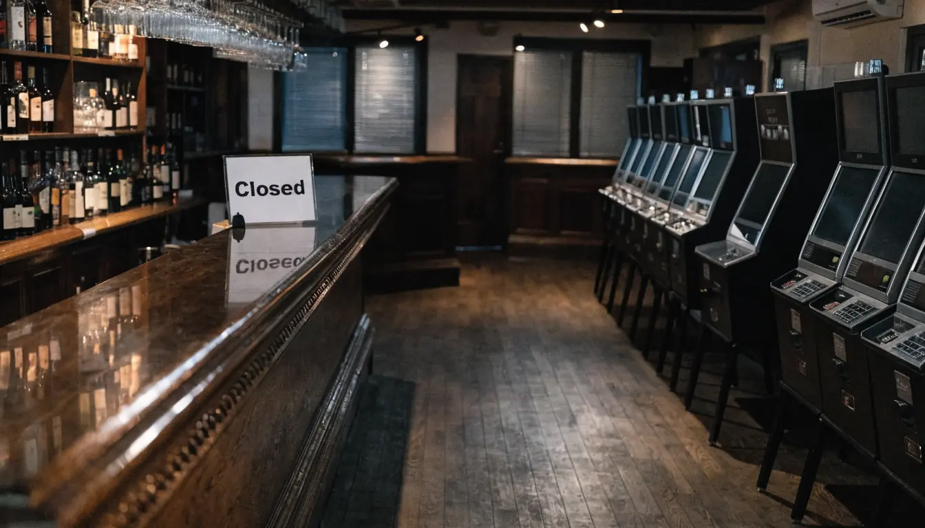 Empty Adelaide pub with dark poker machines