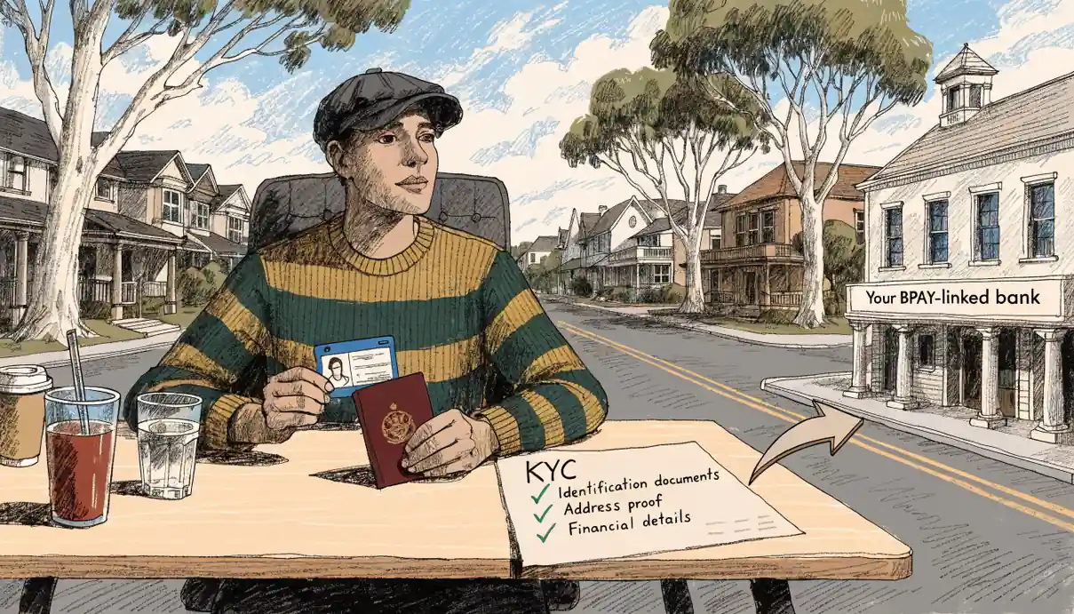 KYC verification and BPAY‑linked withdrawal process illustration