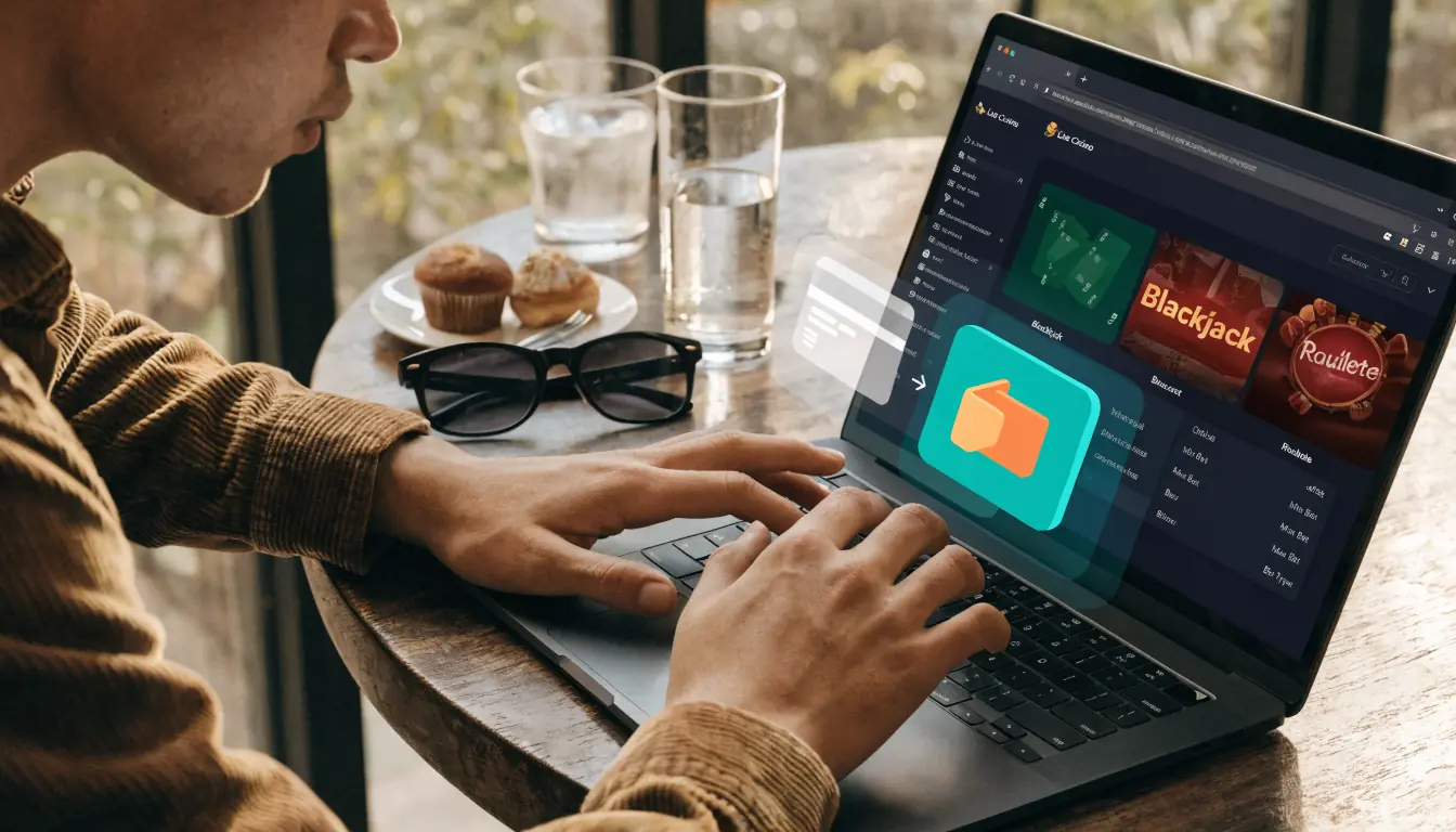 Player with laptop, e‑wallet and credit card icons exchanging funds