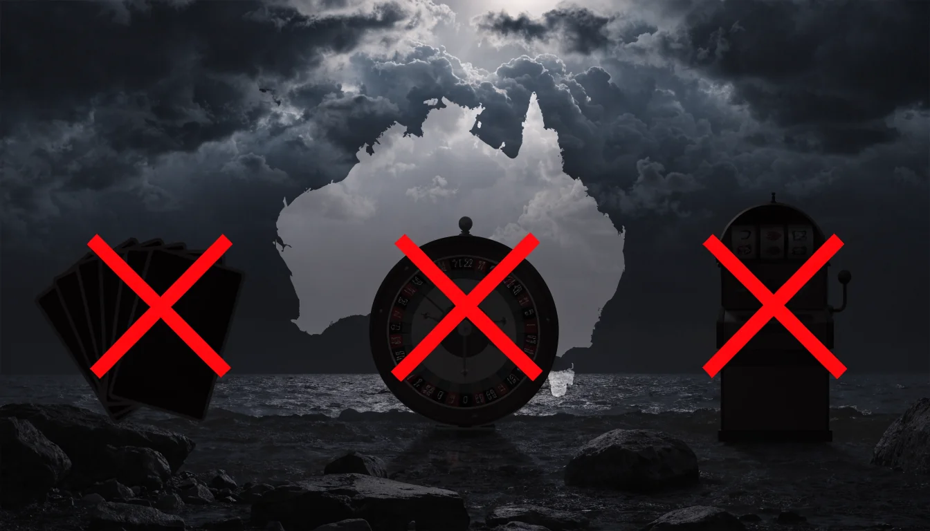 Crossed out casino game icons over Australia