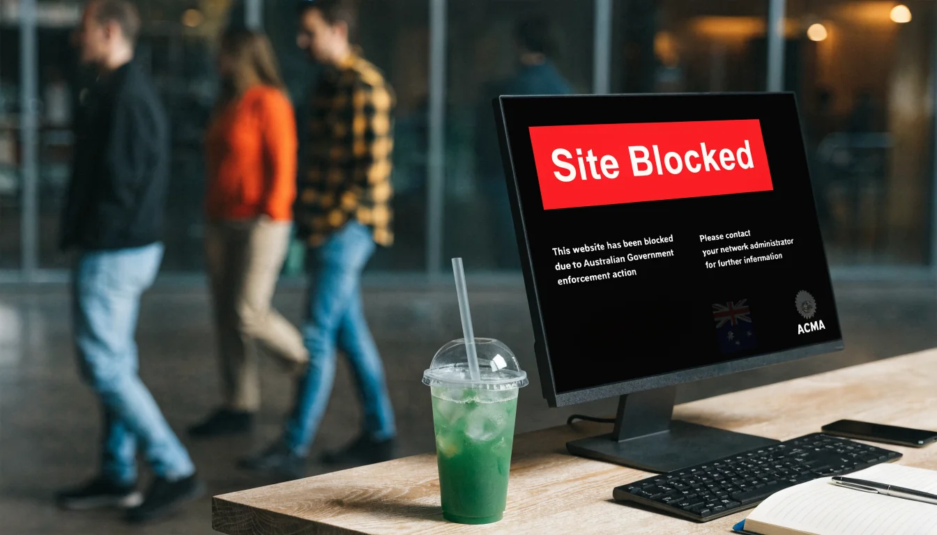 Computer screen showing ACMA website block warning